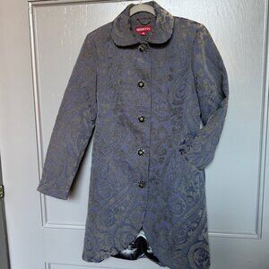 Merona Blue & Grey Brocade Jacquard A-Line Coat Jacket Medium Victorian Style